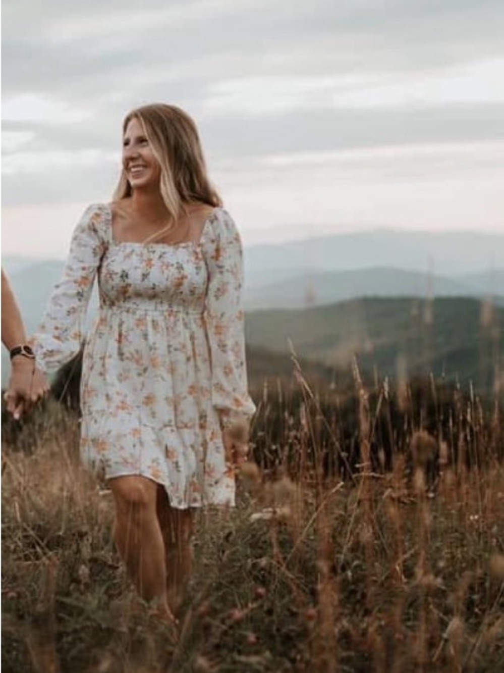 White floral long sleeve dress